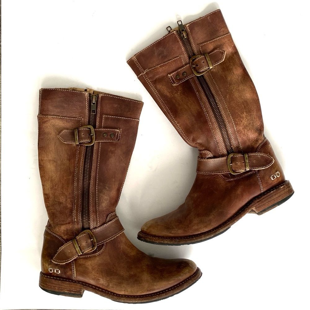 Bed Stu Distressed Brown Buckle Combat & Moto Boots Sz 7.5  Boho Biker Urban